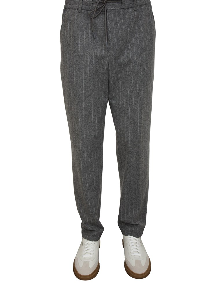 Pantaloni BOSS Uomo in lana gessata grigia
