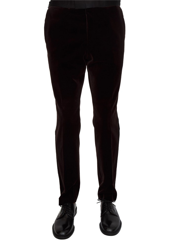 Pantaloni smoking Boss uomo in velluto marrone