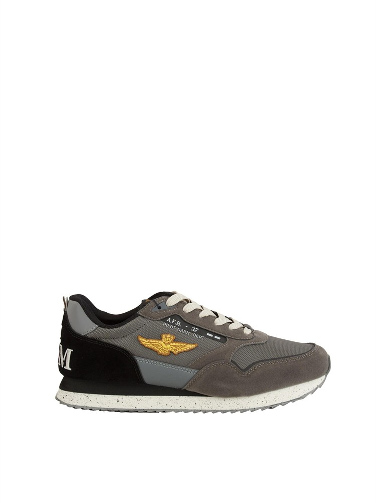 Sneakers uomo Aeronautica Militare in tessuto tecnico grigio e inserti suede