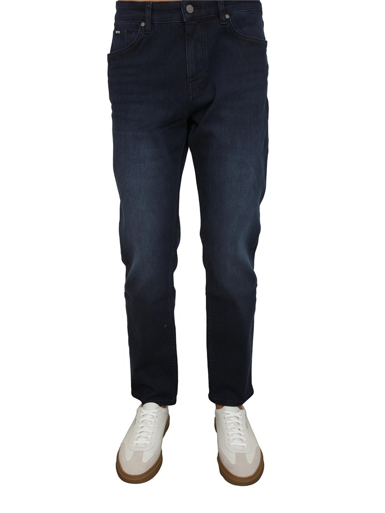 Jeans Boss uomo in pregiato denim blu effetto used