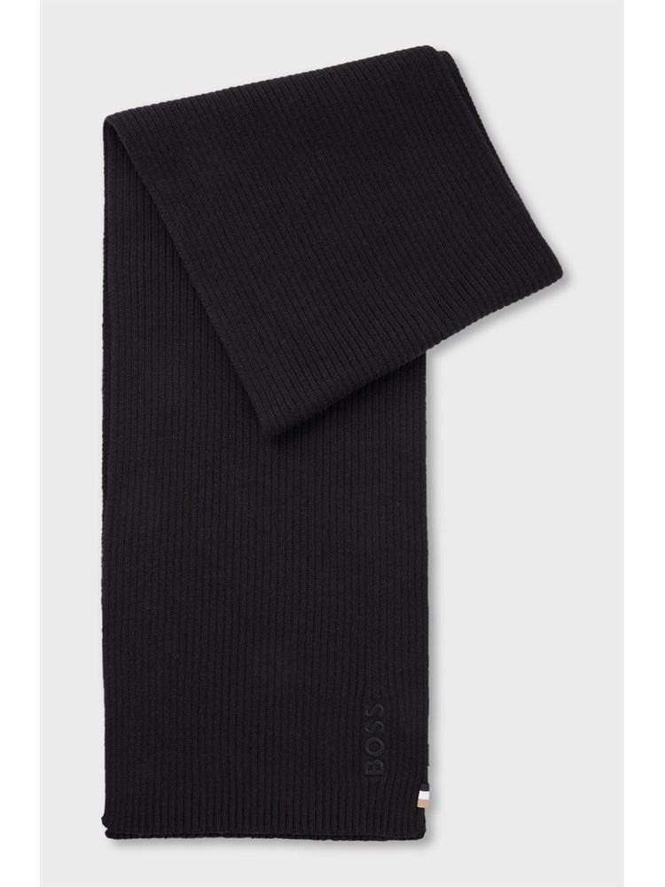 Sciarpa nera Boss uomo in lana vergine