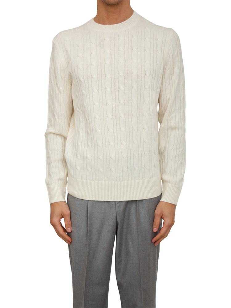 Maglia Boss uomo a trecce in cashmere e lana bianco