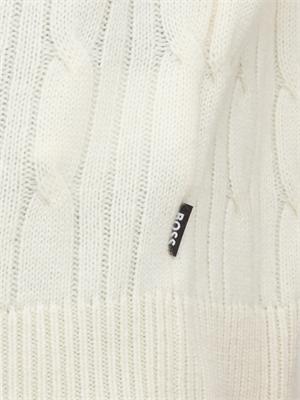 Maglia Boss uomo a trecce in cashmere e lana bianco in UOMO
