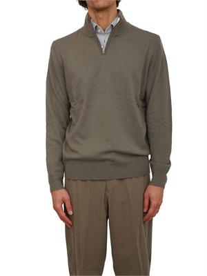 Maglia collo mezza zip Boss uomo in cashmere e lana verde in UOMO