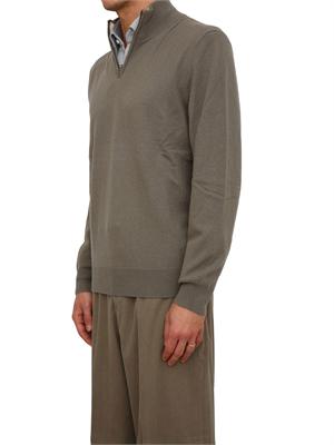 Maglia collo mezza zip Boss uomo in cashmere e lana verde in UOMO
