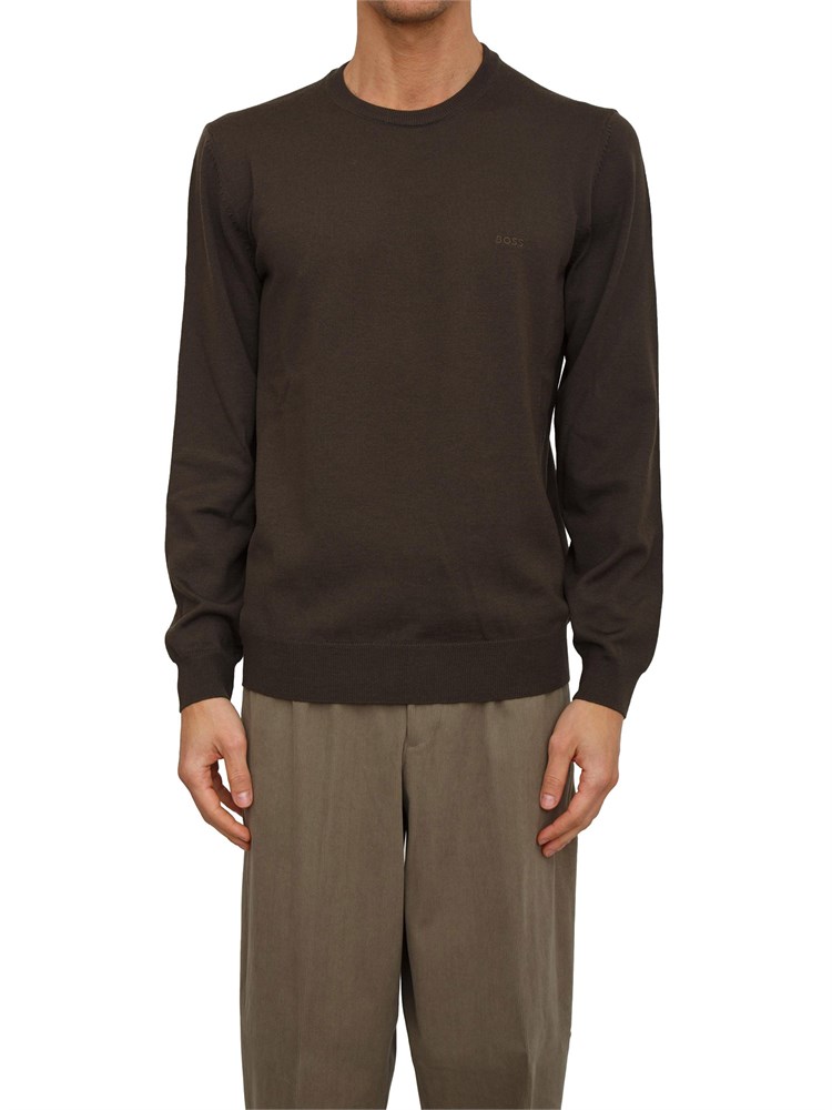 Maglia Boss uomo in lana vergine marrone