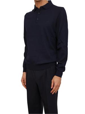 Polo maglia Boss uomo in lana vergine blu in UOMO