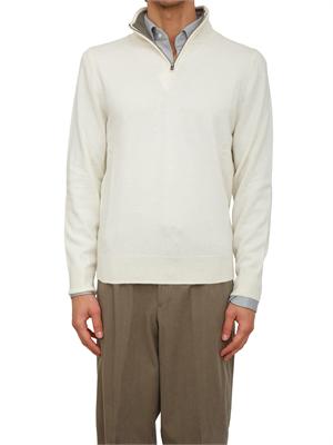 Maglia Boss uomo mezza zip in cashmere e lana bianco in UOMO
