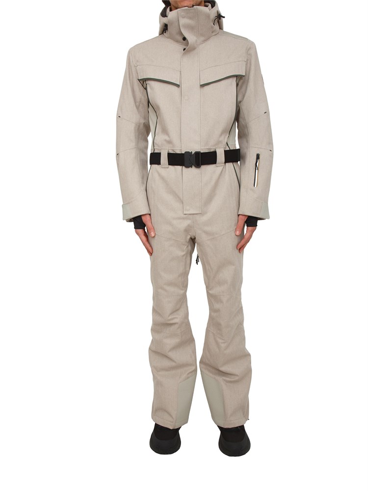Tuta da sci Boss uomo in tessuto idrorepellente beige a spina di pesce