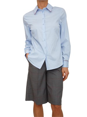 Camicia donna Evole di Kocca in cotone azzurro e profili bordeaux in DONNA