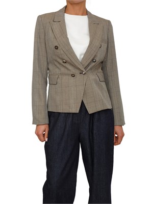 Giacca doppiopetto Ilyassa Kocca in misto viscosa tartan beige in DONNA
