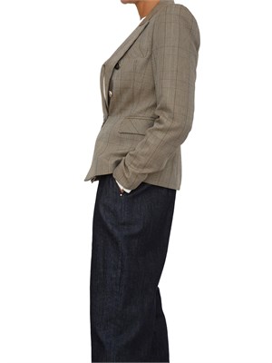 Giacca doppiopetto Ilyassa Kocca in misto viscosa tartan beige in DONNA