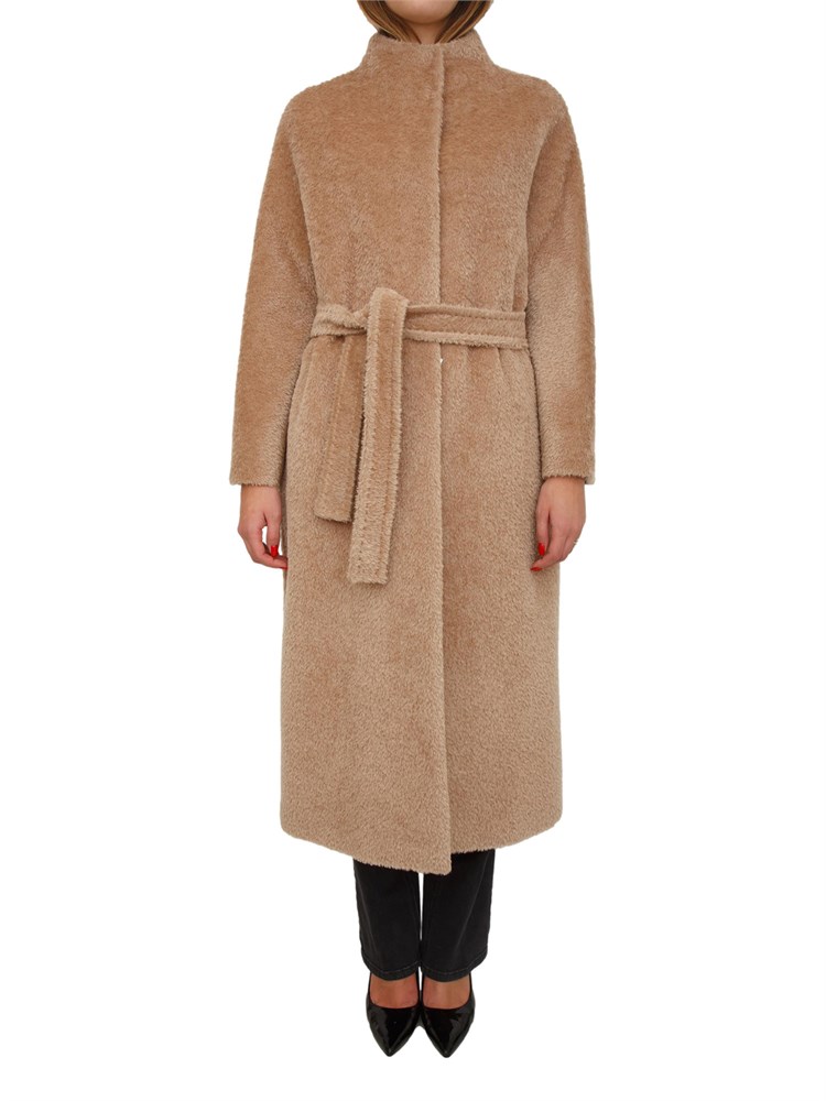 Cappotto Ferito di Max Mara in lana e alpaca effetto furry cammello