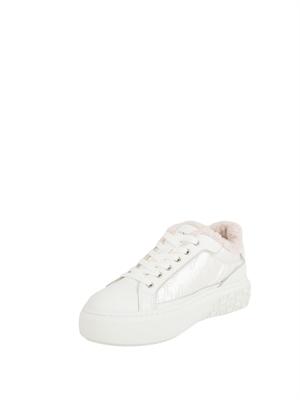 Sneakers Pinko Yoko 21 in pelle, tessuto bianco e pelliccia in DONNA