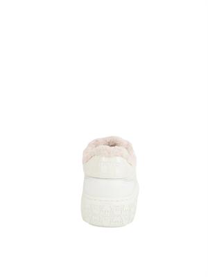 Sneakers Pinko Yoko 21 in pelle, tessuto bianco e pelliccia in DONNA