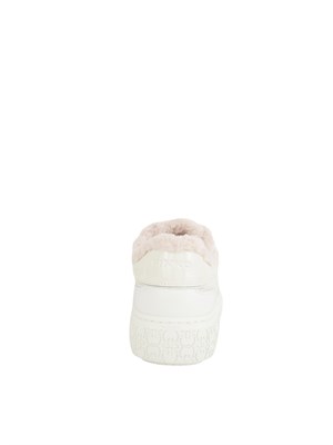 Sneakers Pinko Yoko 21 in pelle, tessuto bianco e pelliccia in DONNA