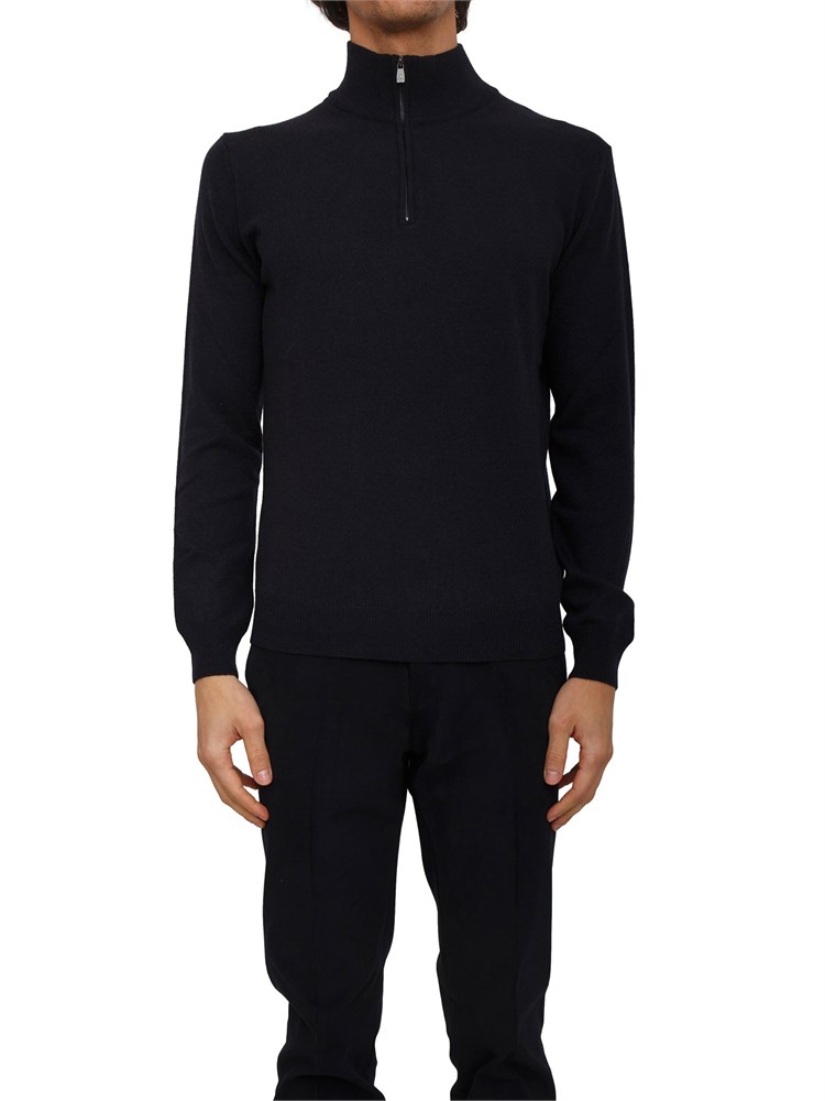 Maglia collo alto Corneliani con mezza zip in lana e cashmere blu
