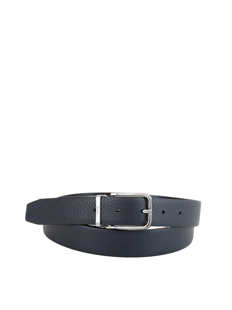Cintura BOSS Uomo in pelle martellata blu reversibile