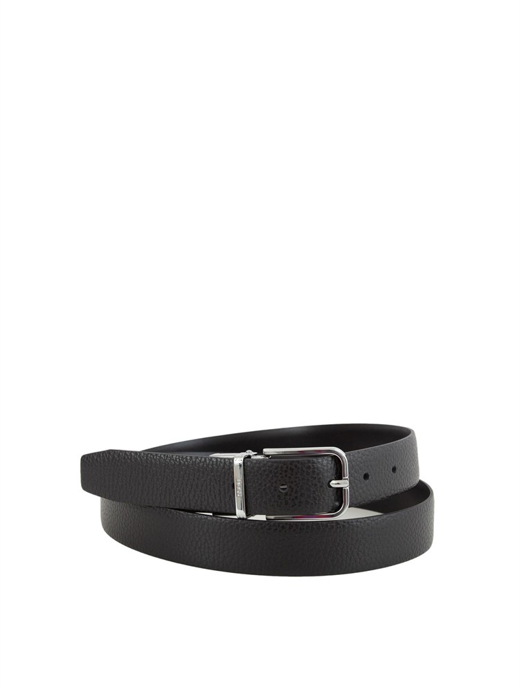 Cintura BOSS Uomo in pelle martellata nero reversibile