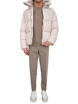 Felpa girocollo uomo Emporio Armani in misto cotone beige e logo jacquard in UOMO