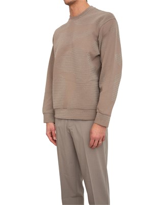 Felpa girocollo uomo Emporio Armani in misto cotone beige e logo jacquard in UOMO