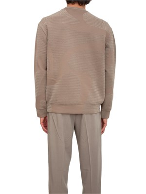 Felpa girocollo uomo Emporio Armani in misto cotone beige e logo jacquard in UOMO