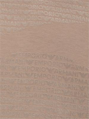 Felpa girocollo uomo Emporio Armani in misto cotone beige e logo jacquard in UOMO