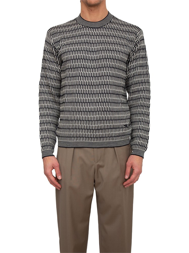 Maglia uomo Emporio Armani in pura lana vergine beige e blu