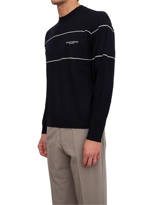 Maglia girocollo Emporio Armani in pura lana vergine blu con contrasti in UOMO