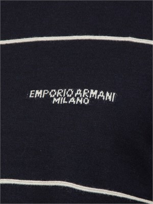 Maglia girocollo Emporio Armani in pura lana vergine blu con contrasti in UOMO