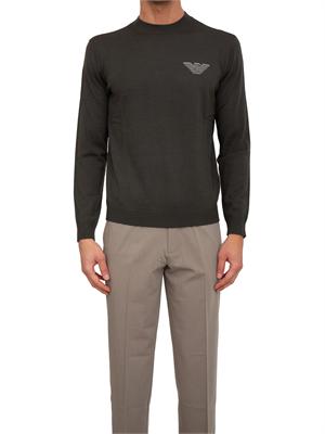 Maglia girocollo Emporio Armani in pura lana vergine verde in UOMO