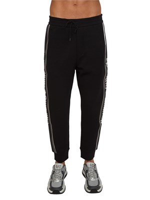 Pantaloni tuta uomo Emporio Armani in double jersey nero con logo jacquard in UOMO