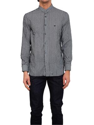 Camicia uomo Emporio Armani in misto cotone a righe blu in UOMO