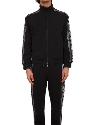 Felpa uomo Emporio Armani in double jersey nero con logo jacquard in UOMO