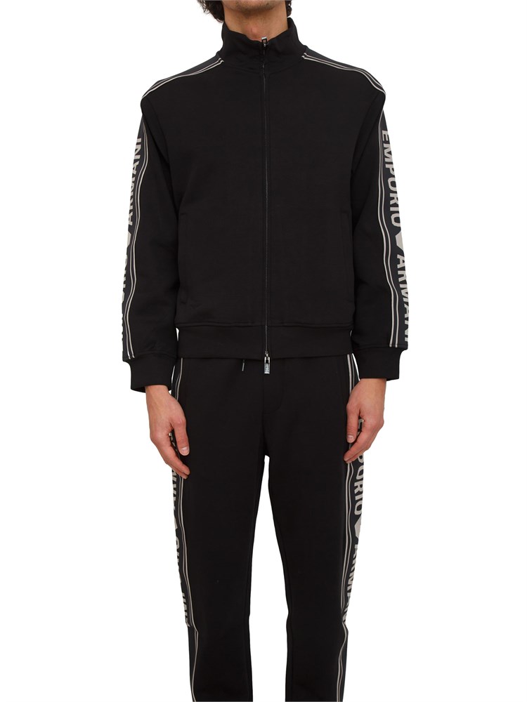 Felpa uomo Emporio Armani in double jersey nero con logo jacquard