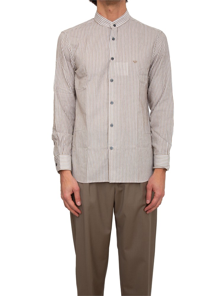 Camicia uomo Emporio Armani in misto cotone a righe beige