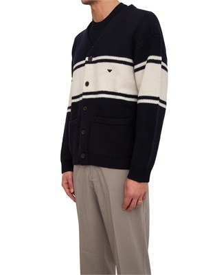 Cardigan scollo a V Emporio Armani in pura lana vergine blu in UOMO