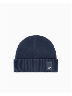 Cuffia Emporio Armani in lana blu in UOMO