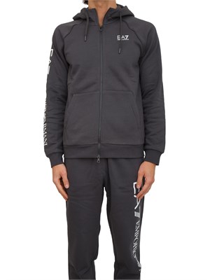 Felpa uomo EA7 Emporio Armani in cotone grigio e logo su manica in UOMO