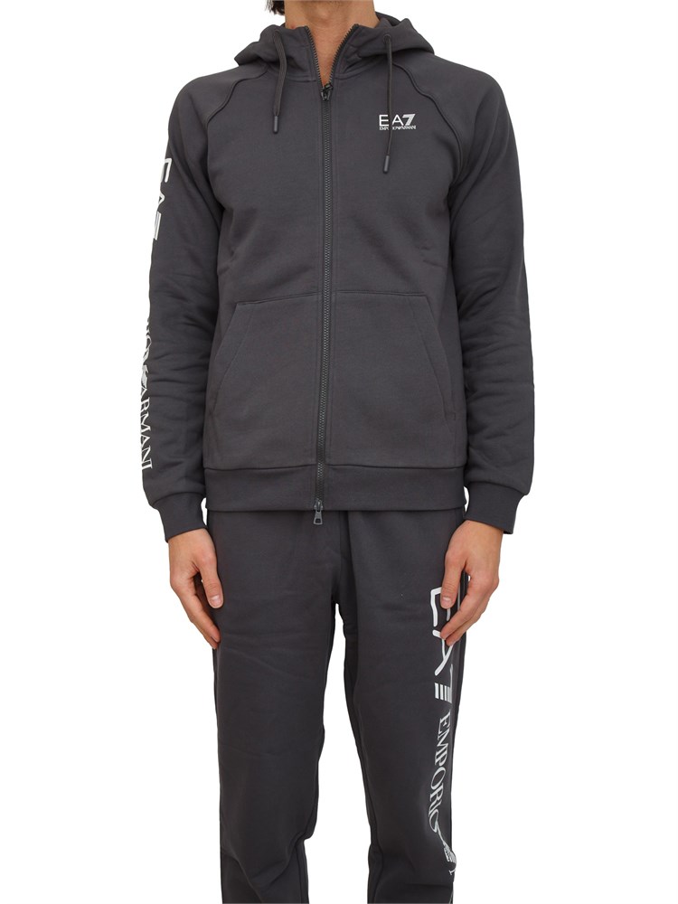 Felpa uomo EA7 Emporio Armani in cotone grigio e logo su manica
