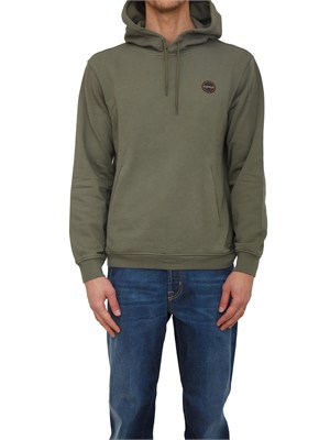 Felpa con Cappuccio Badge Napapijri in French Terry verde in UOMO