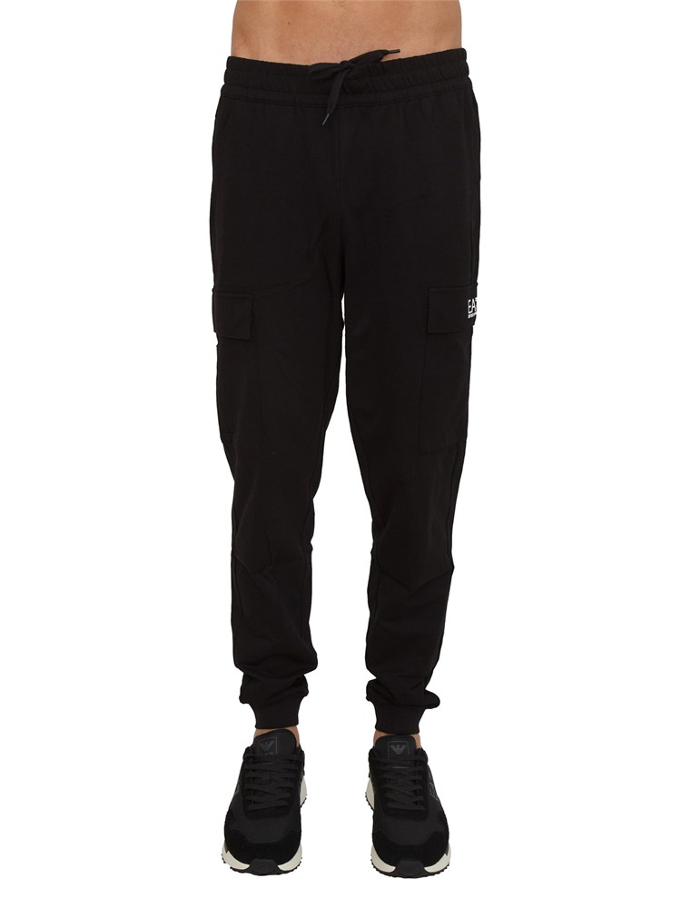 Pantaloni tuta cargo EA7 Emporio Armani in cotone nero