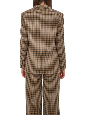 TWIN-SET Giacca blazer Twinset in saia di misto lana fantasia check cammello in DONNA