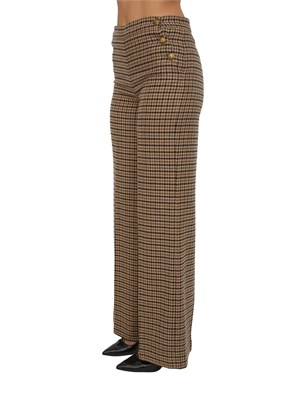 TWIN-SET Pantaloni Twinset in saia di misto lana a fantasia check cammello in DONNA