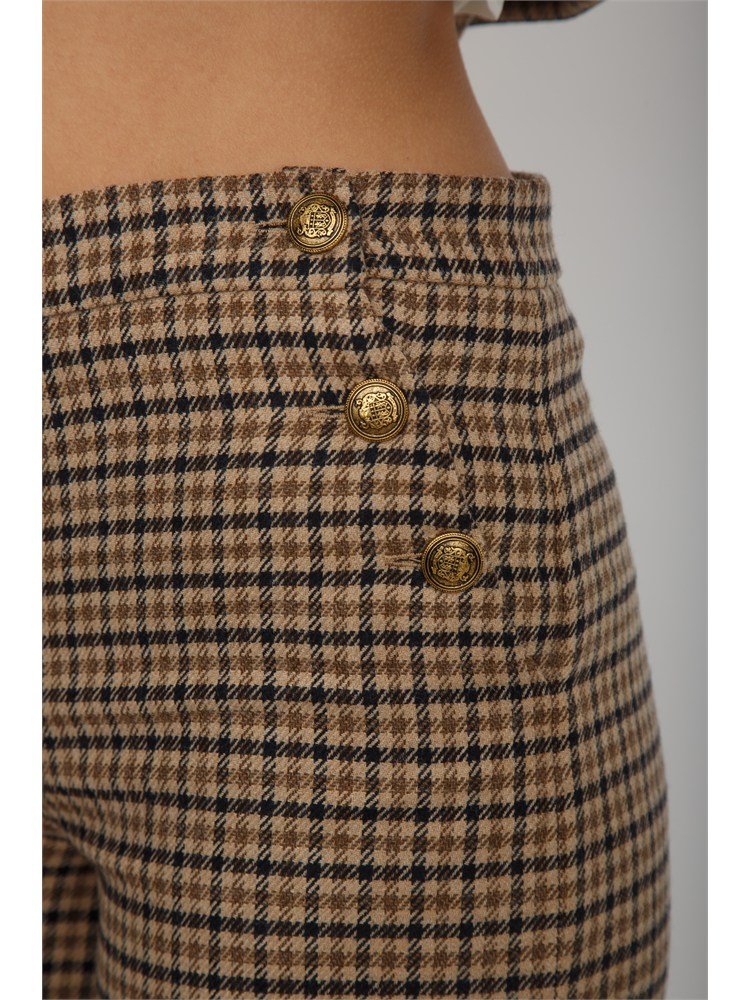 TWIN-SET Pantaloni Twinset in saia di misto lana a fantasia check cammello