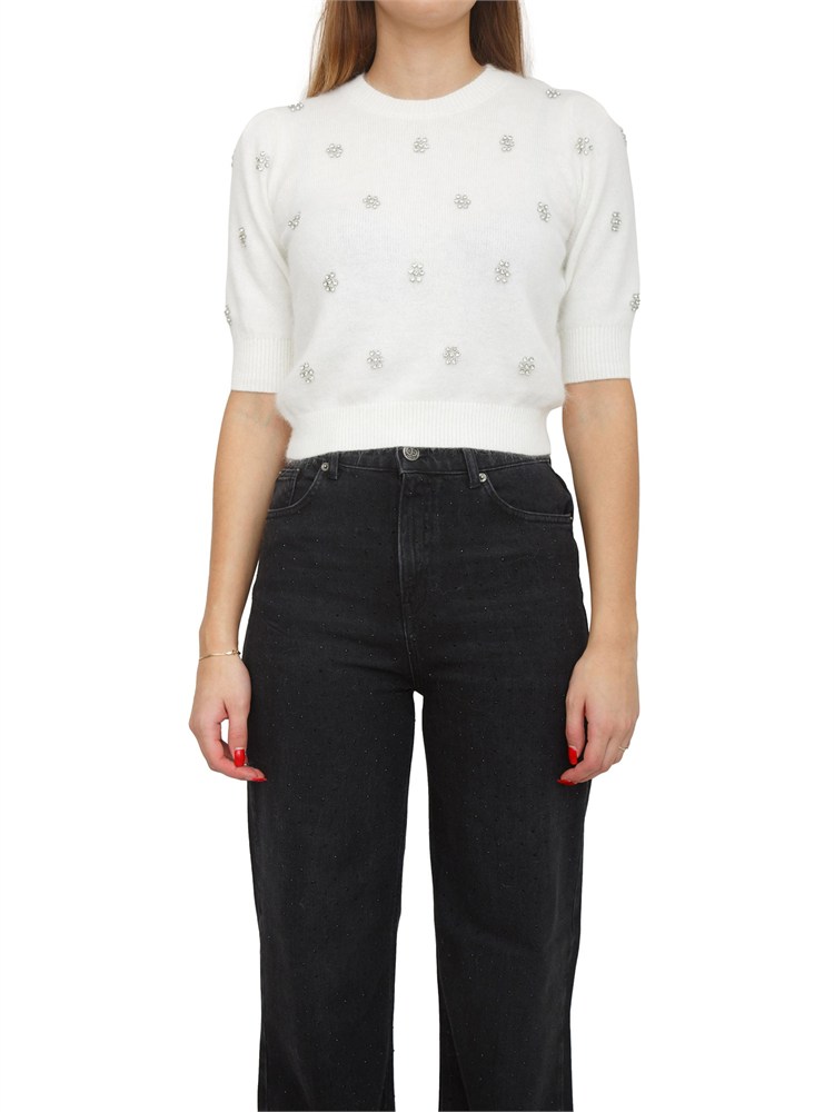 TWIN-SET Maglia Twinset in misto angora bianca con applicazioni strass