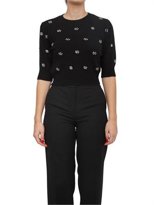 TWIN-SET Maglia Twinset in misto angora nera con applicazioni strass in DONNA