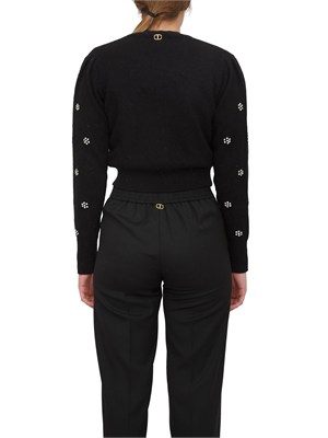 TWIN-SET Cardigan Twinset in misto angora nera con applicazioni strass in DONNA