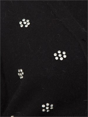 TWIN-SET Cardigan Twinset in misto angora nera con applicazioni strass in DONNA