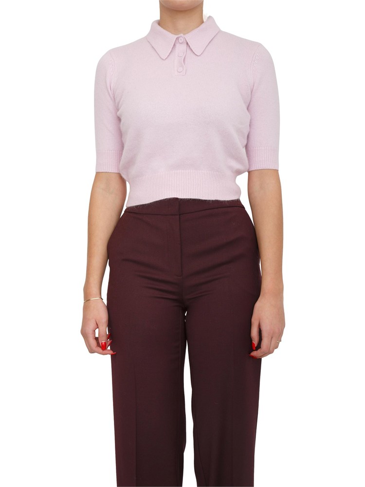 TWIN-SET Maglia polo cropped Twinset in misto angora lilla